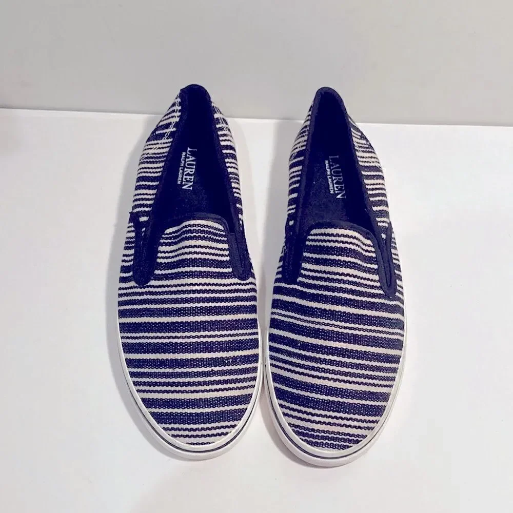 Lauren Ralph Lauren striped black and white slipon espadrilles shoes